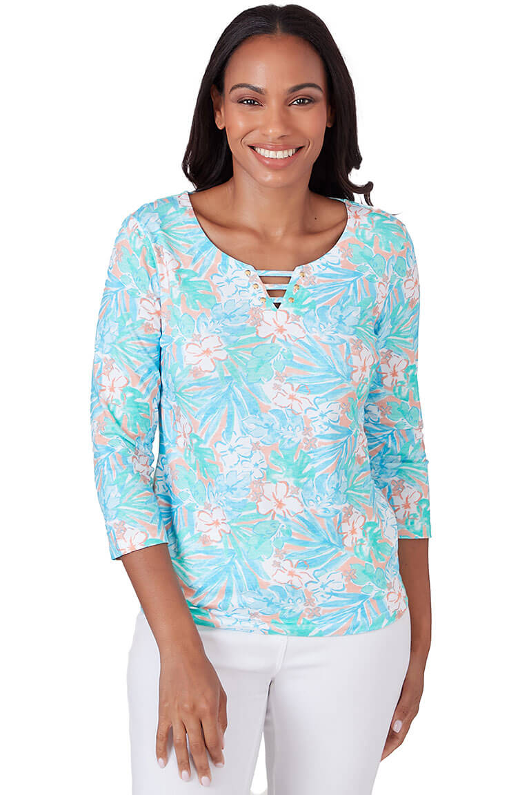 Sol Mates Tropical Flowers Knit Top