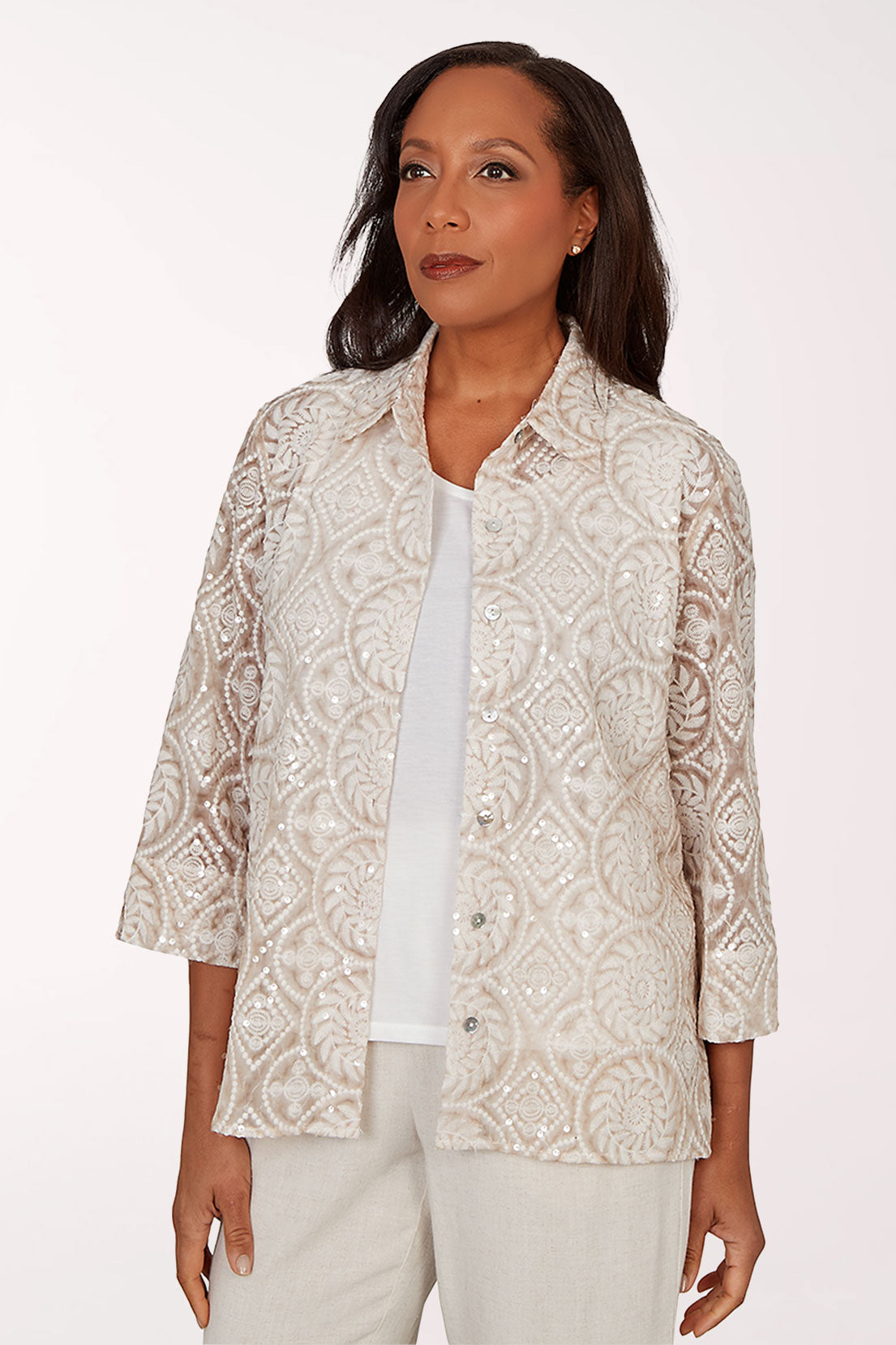 Natural Wonder Sequined Medallion Two-Piece Top | Alfred Dunner