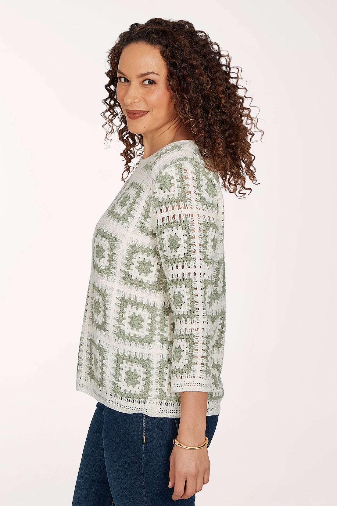 Woman wearing a crochet top