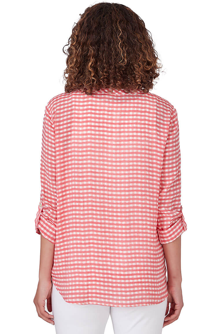 Punch Gingham Pleated Blouse