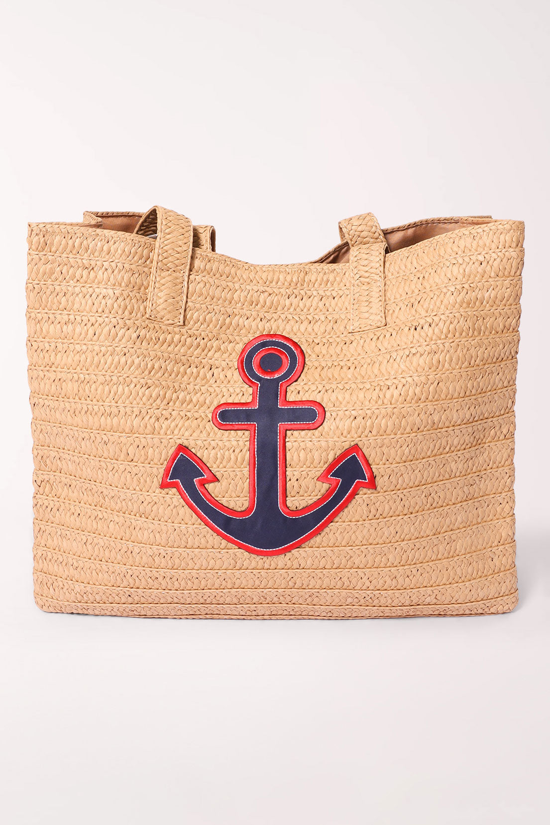 Woven tote bag with a navy anchor
