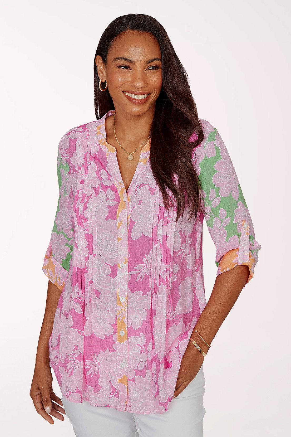 トップス FLORAL EMBROIDERED BLOUSE fetico Hothouse Florals Garden Pleated Shirt | Ruby Rd.