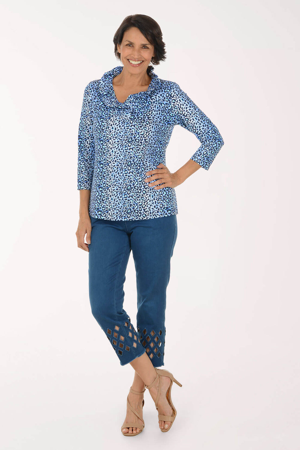Diamond Eyelet Denim Capri Pant