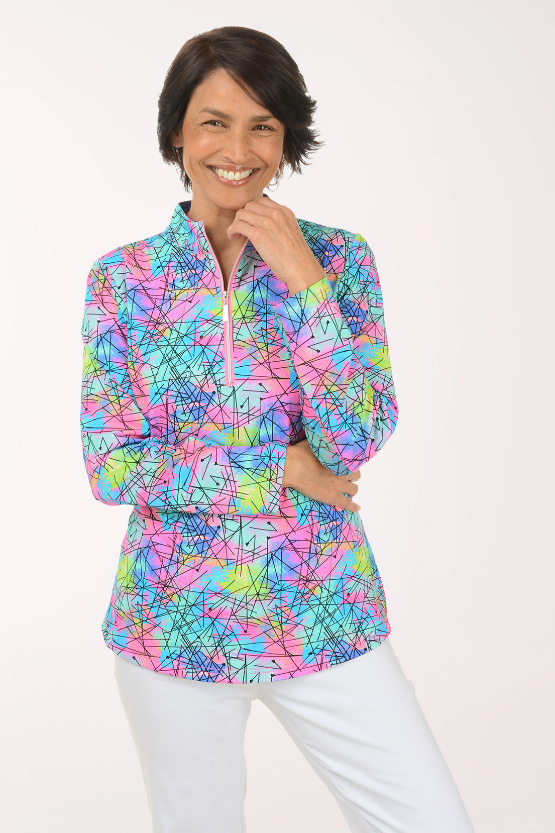 Neon Scribble Cooling UPF50+ Mock Neck Top