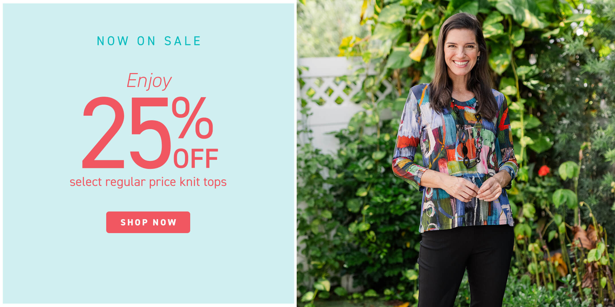 Desktop Banner Model with ad of Knit Top sale running this week