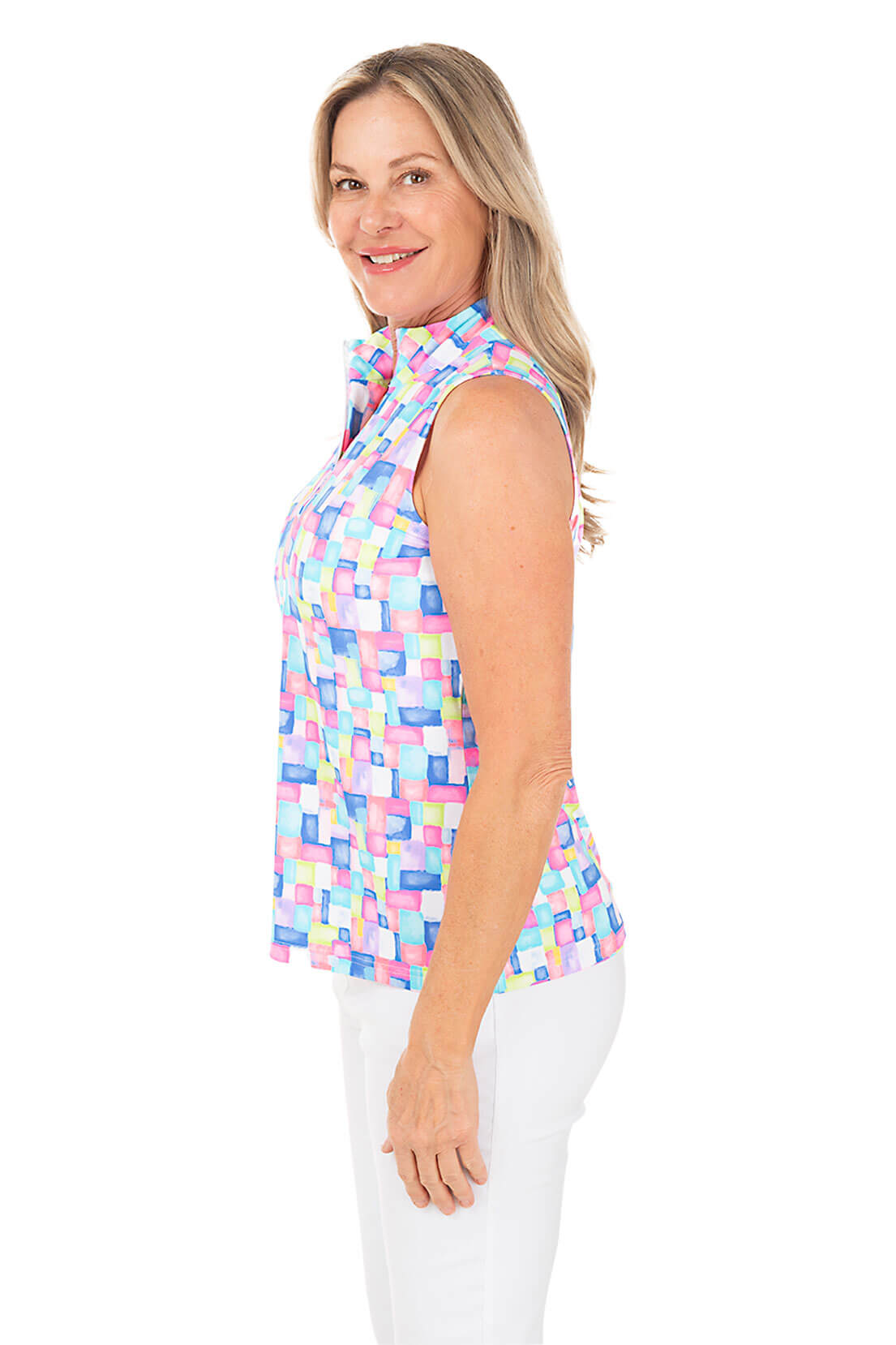 Colorful Cubes Cooling UPF50+ Sleeveless Zip Top