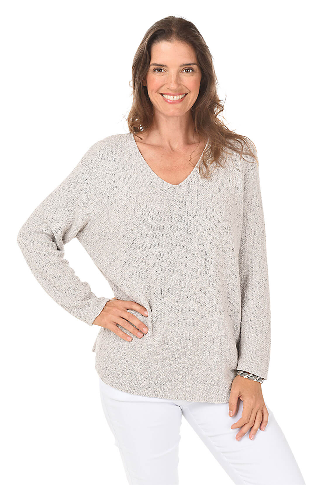 Cotton V-Neck Long Sleeve Sweater