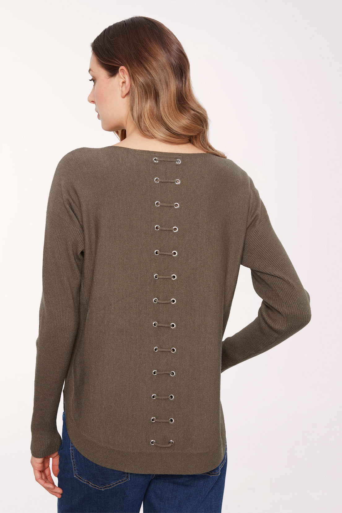 Lace-Up Grommet Back Sweater