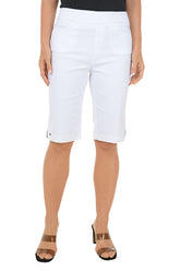 White shorts worn by a person on a white background.