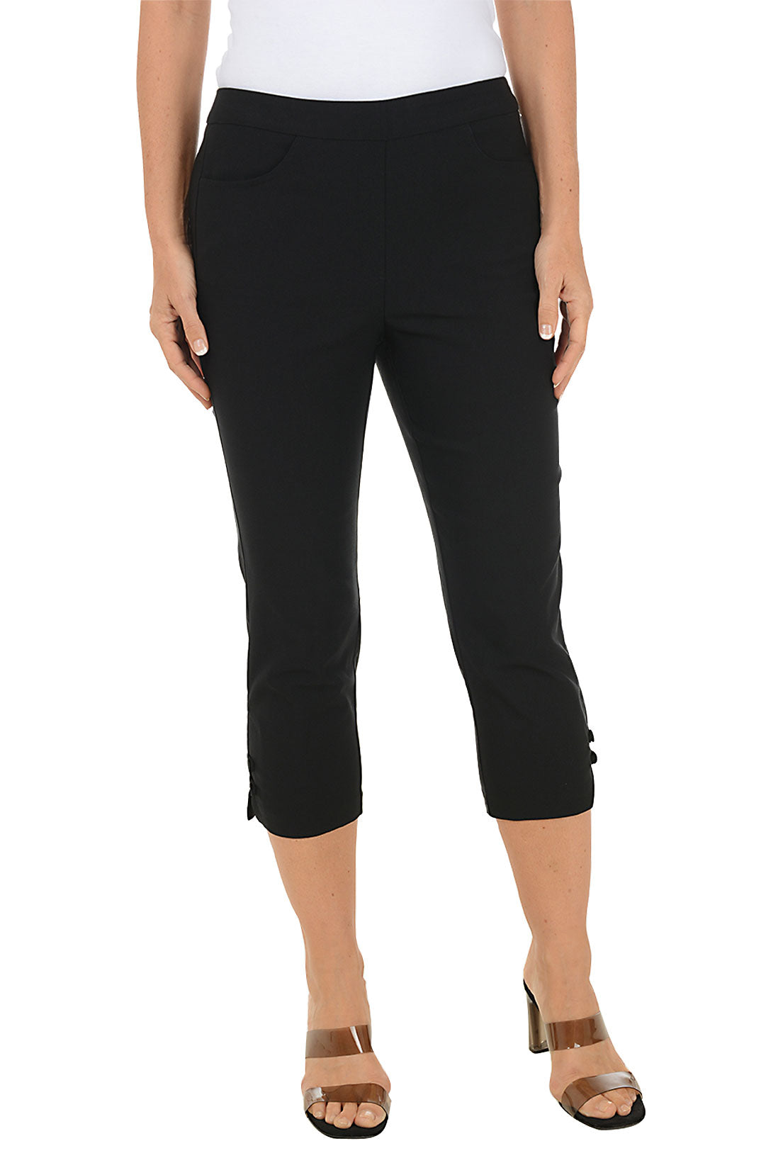 Coconut Row Petite Double Button Hem Capri Pant - Jet Blue