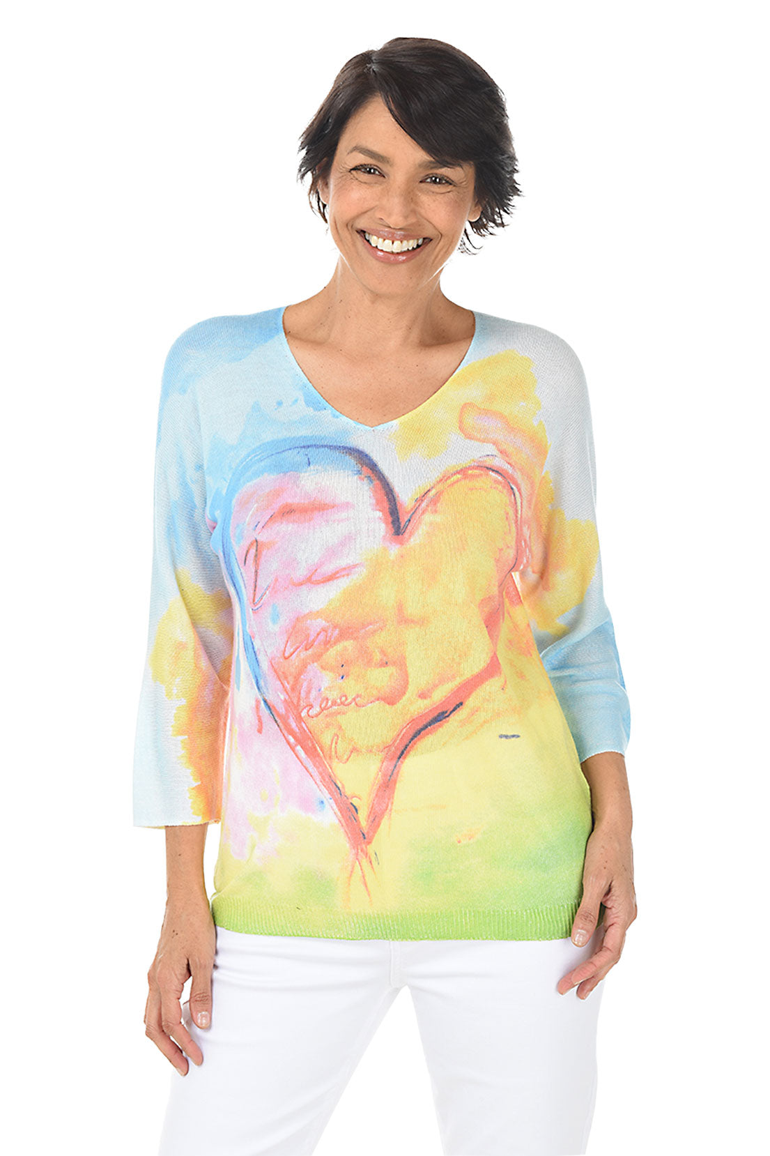 Watercolor Heart Dolman Sleeve Sweater