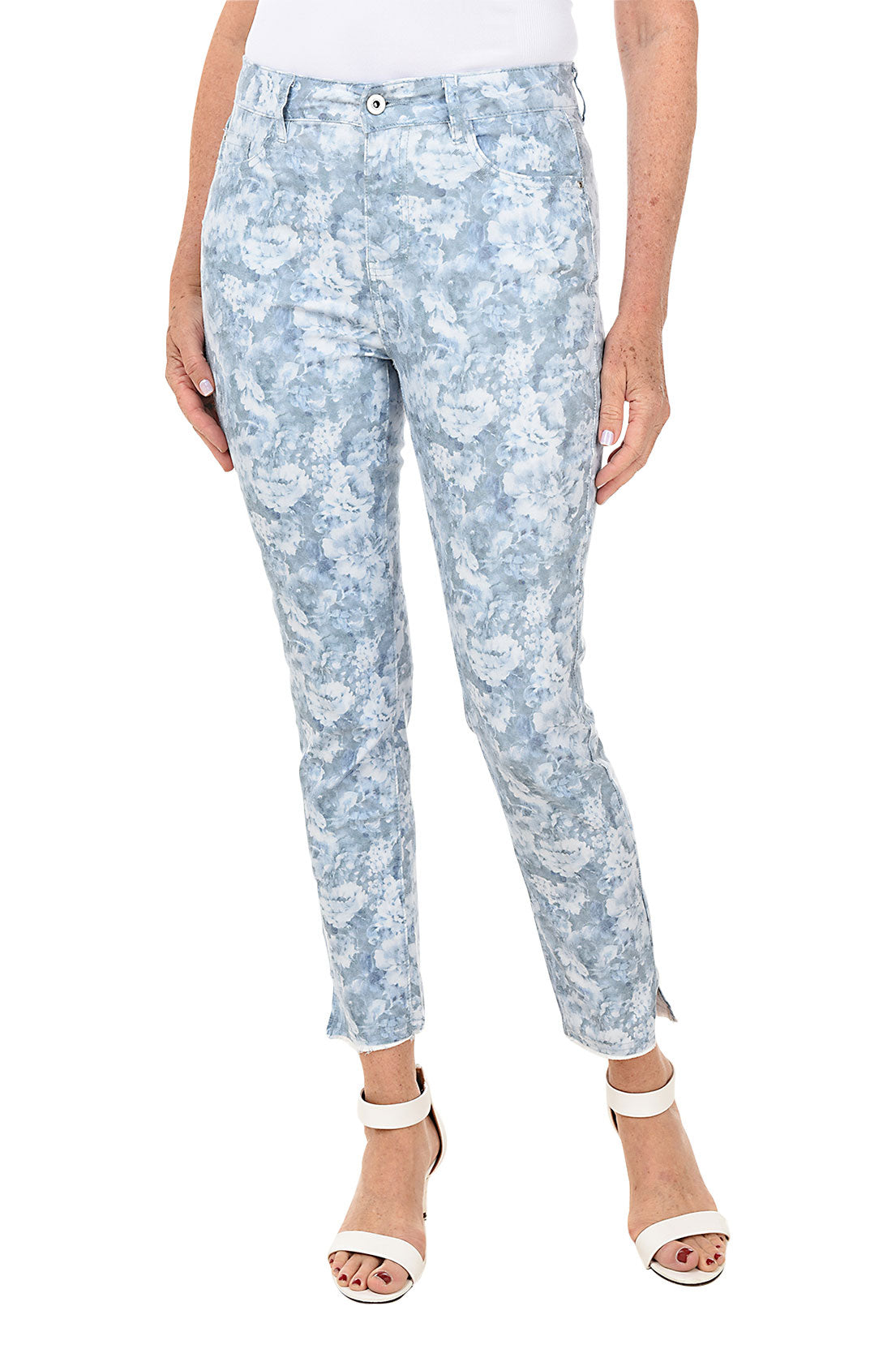 Blue Blooms Denim Twill Ankle Pant
