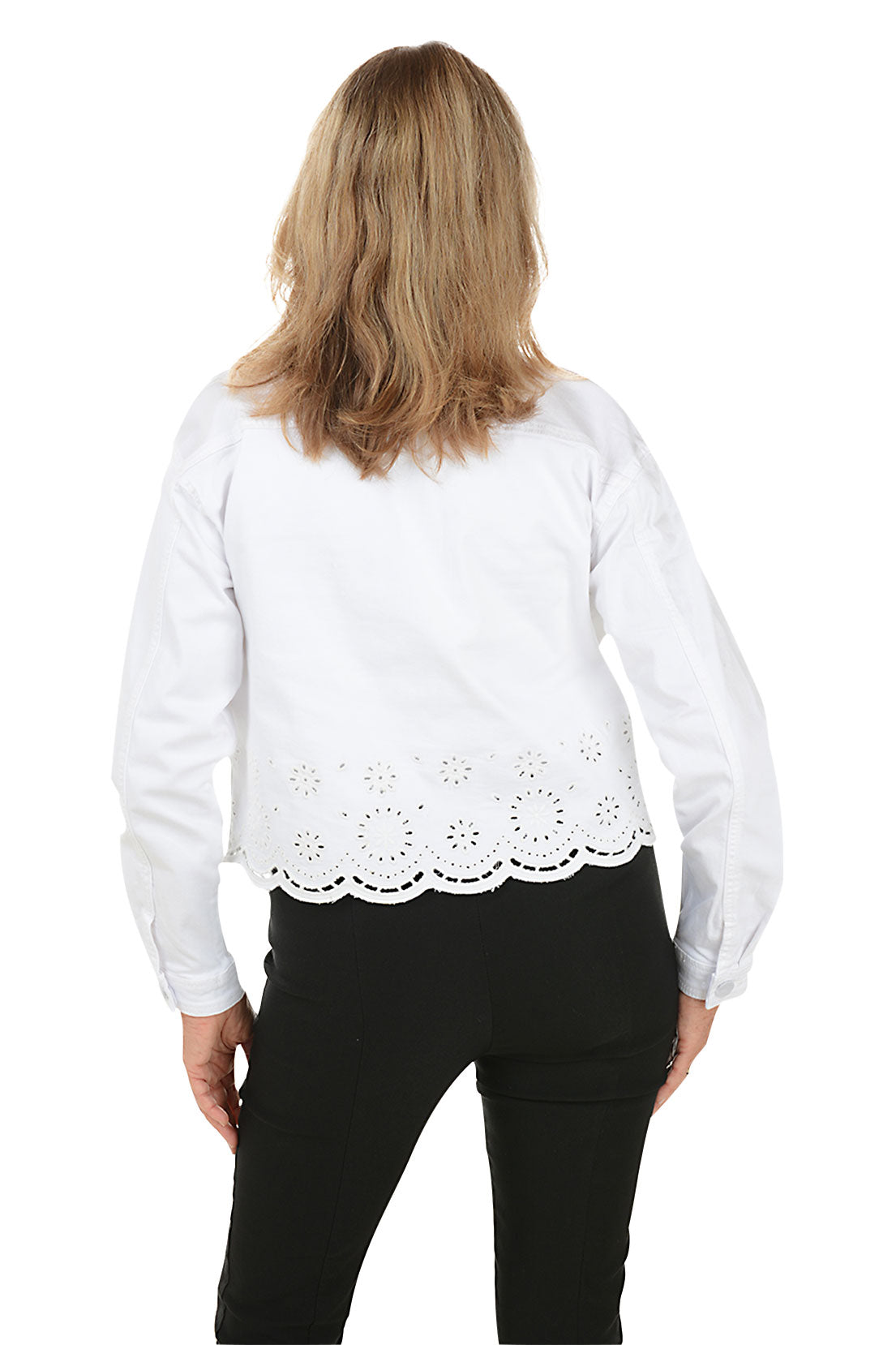 Eyelet Scalloped Hem Denim Jacket