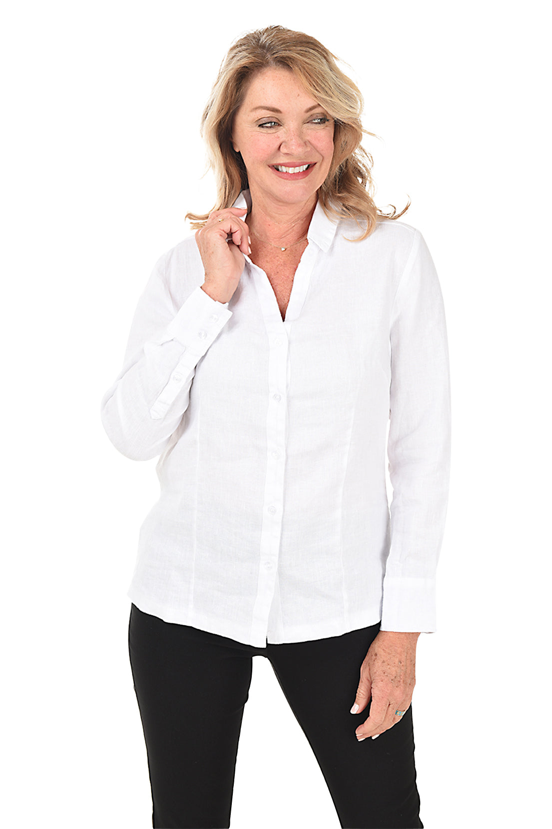 Long Sleeve Button-Front Linen Shirt