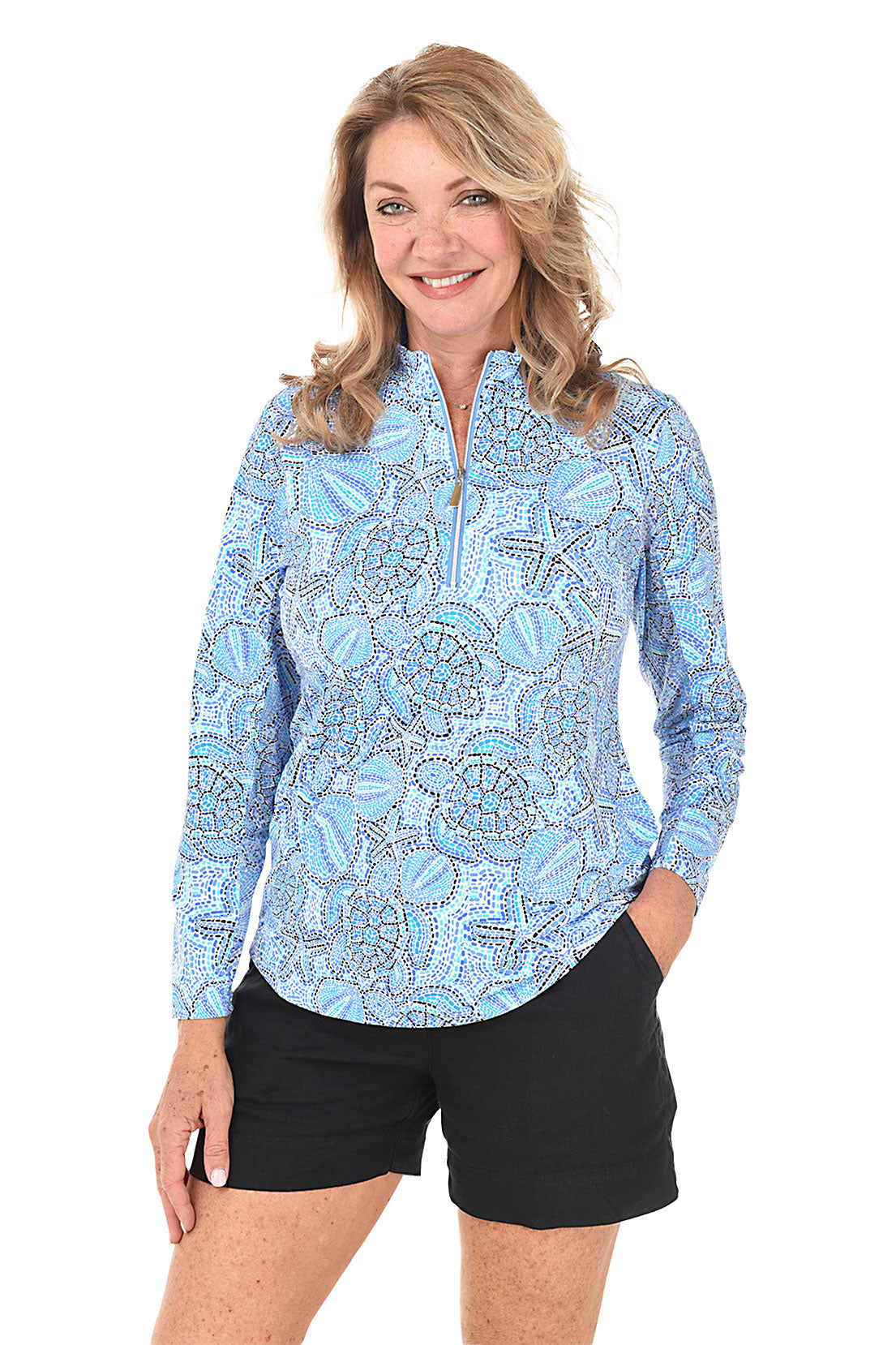 Sealife Dots Cooling UPF50+ Mock Neck Top