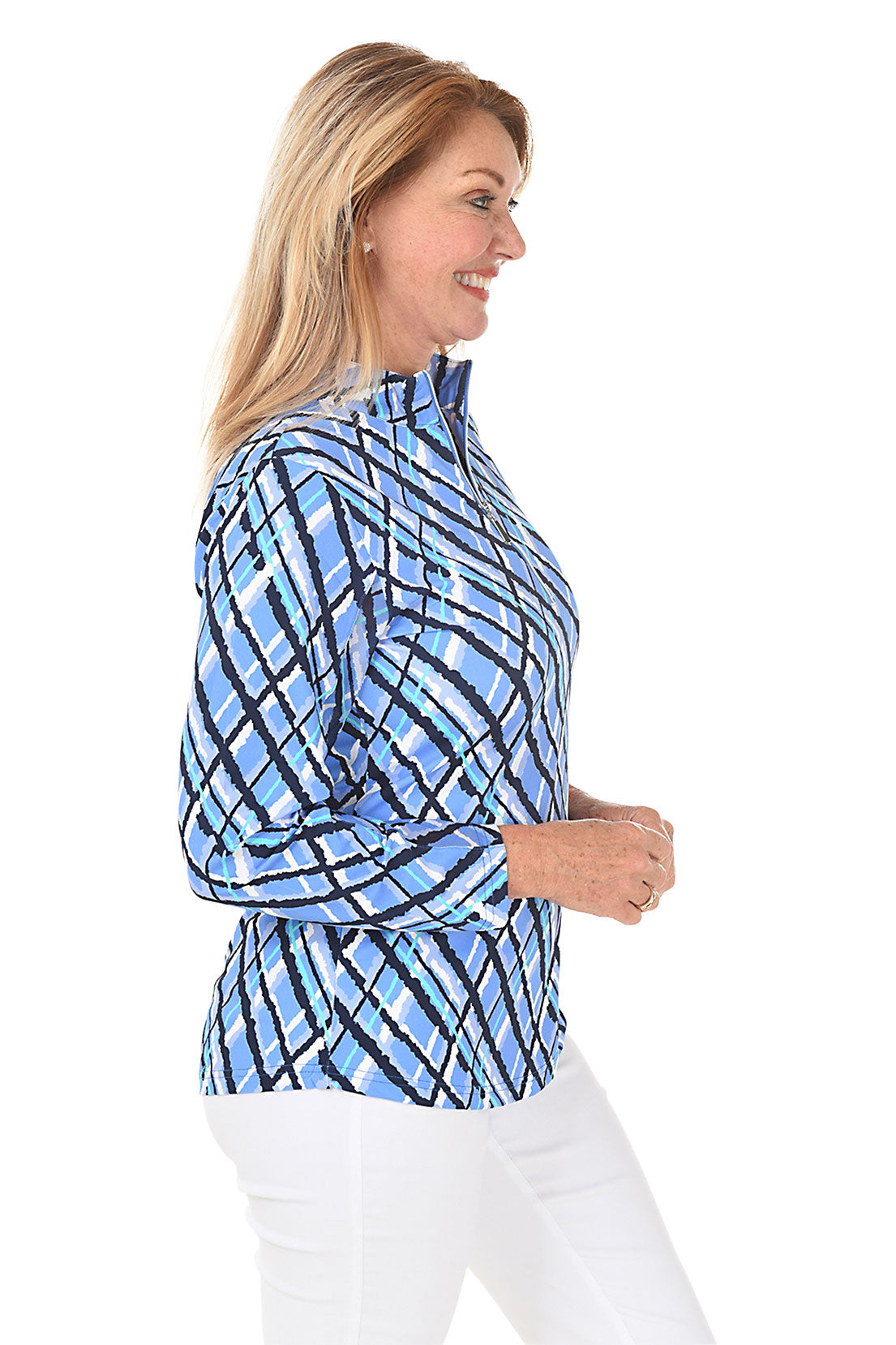 Argyle Plaid Cooling UPF50+ Mock Neck Top