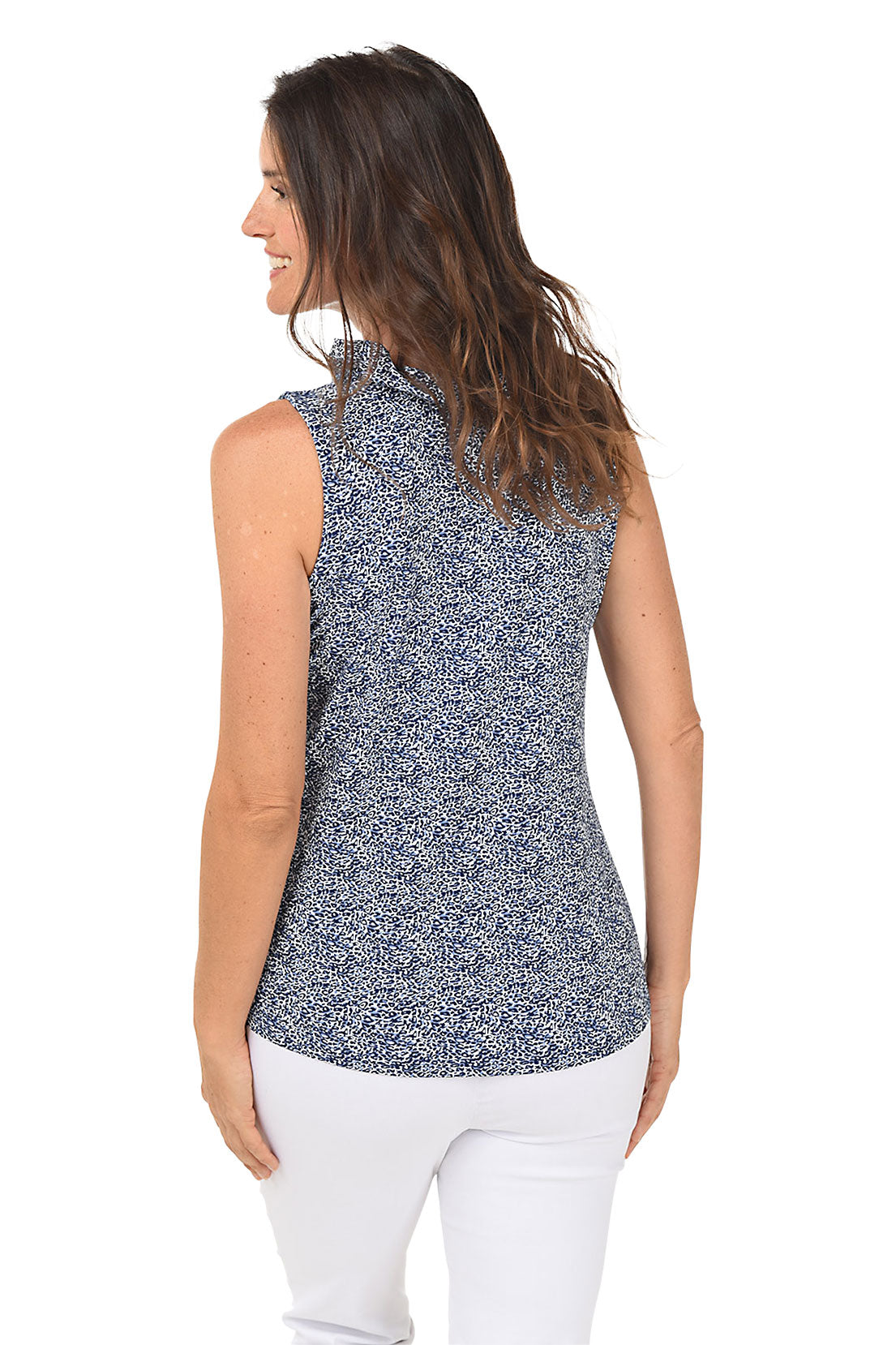 Ditsy Leopard UPF50+ Ruffle Sleeveless Top