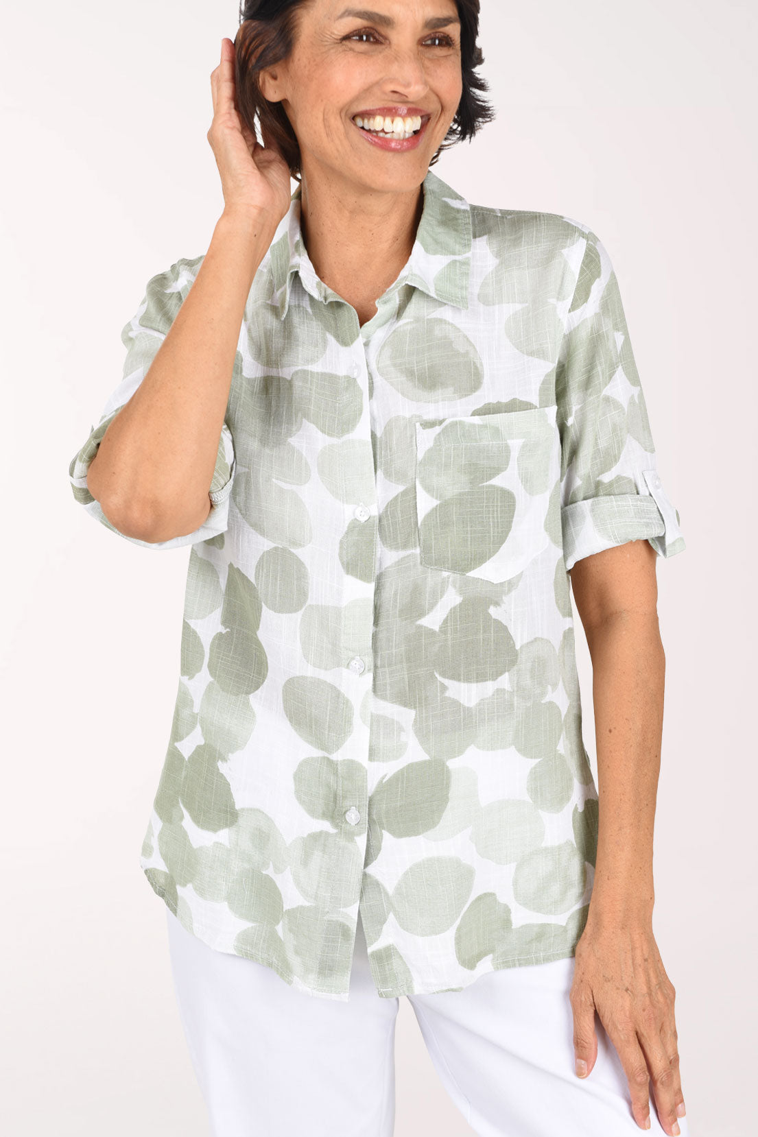 Moss Dots Gauze High-Low Shirt