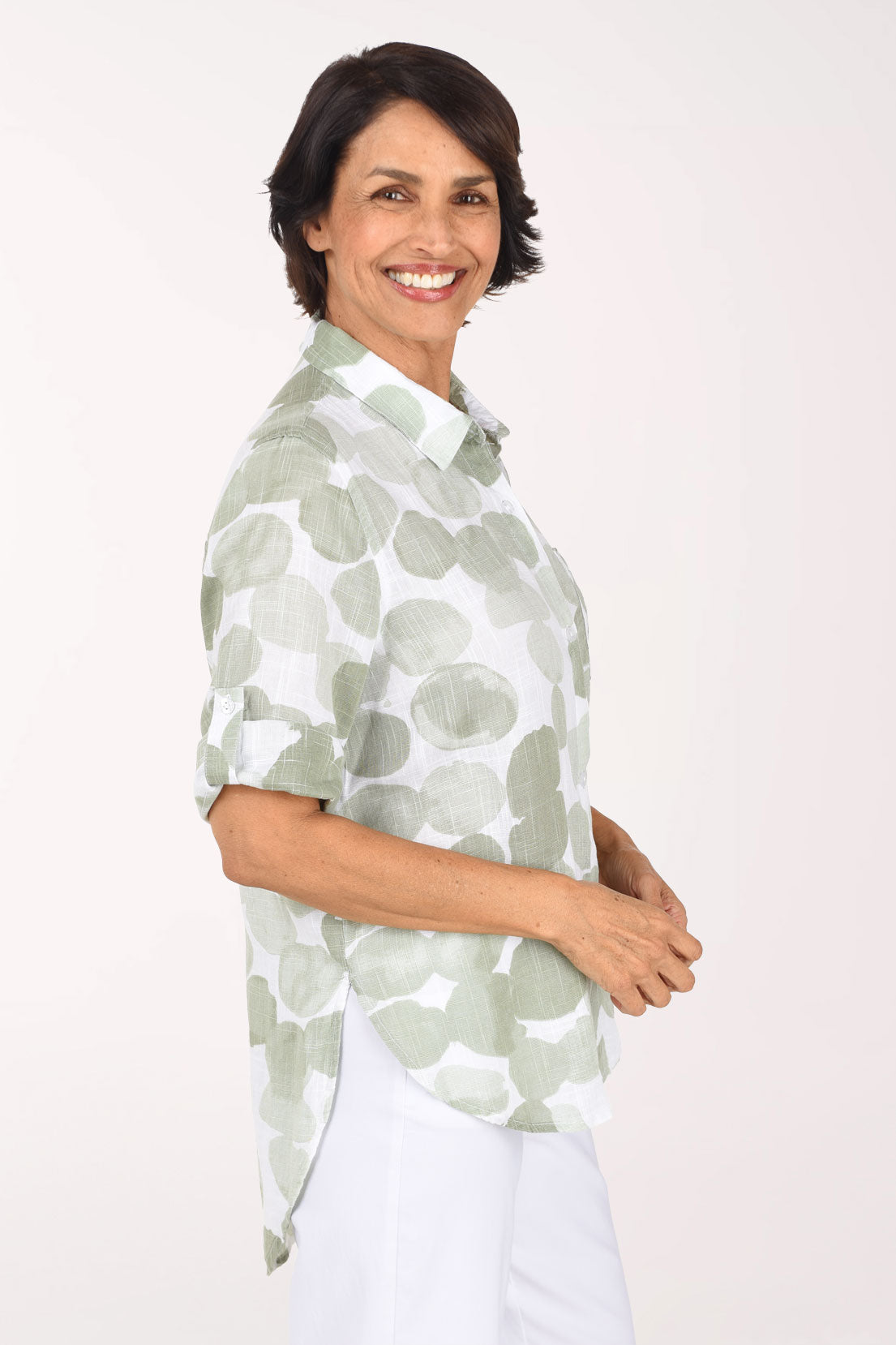 Moss Dots Gauze High-Low Shirt