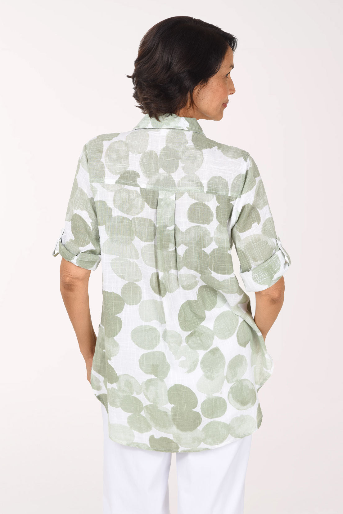 Moss Dots Gauze High-Low Shirt
