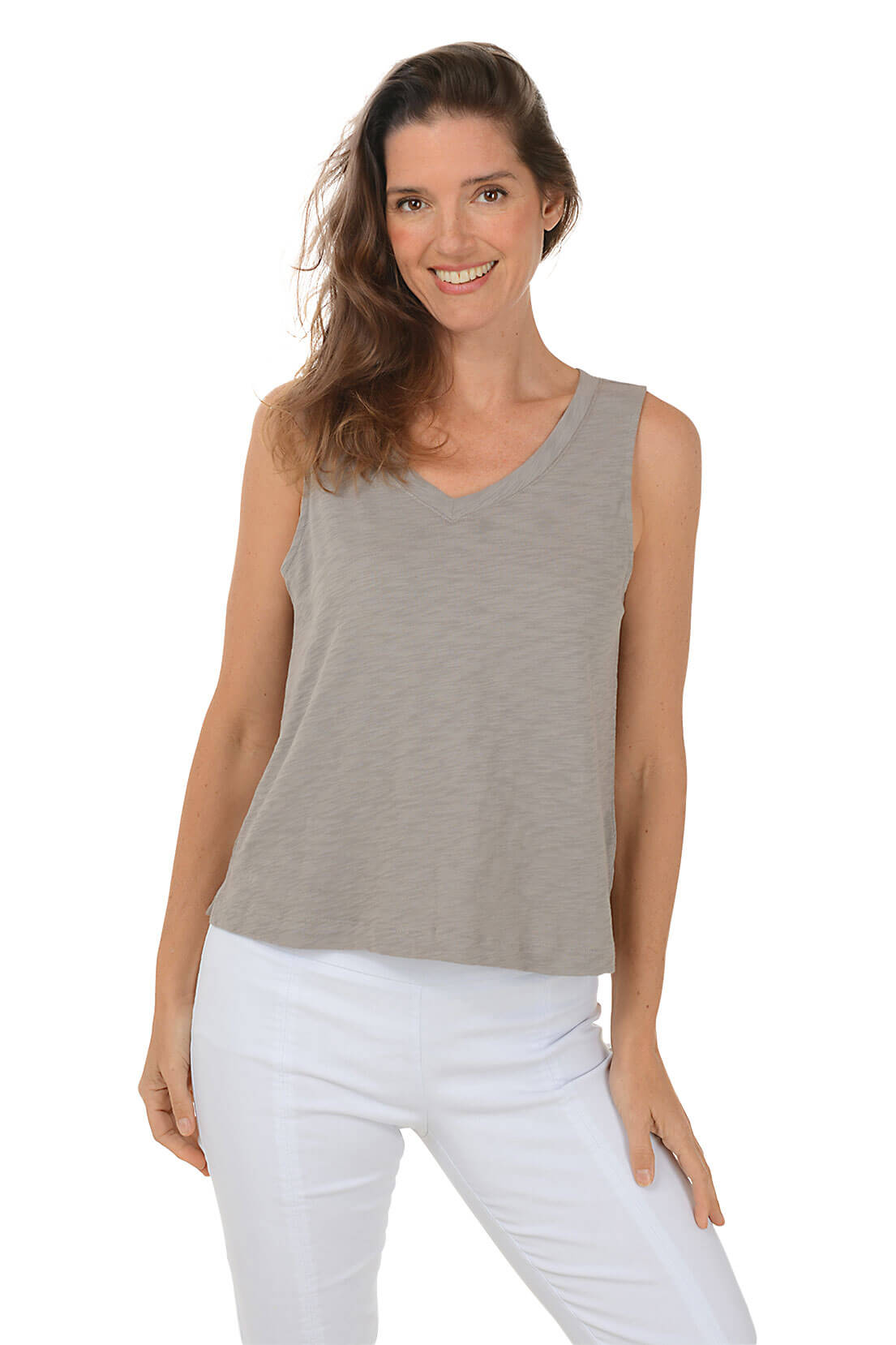 Solid Slub-Knit V-Neck Tank