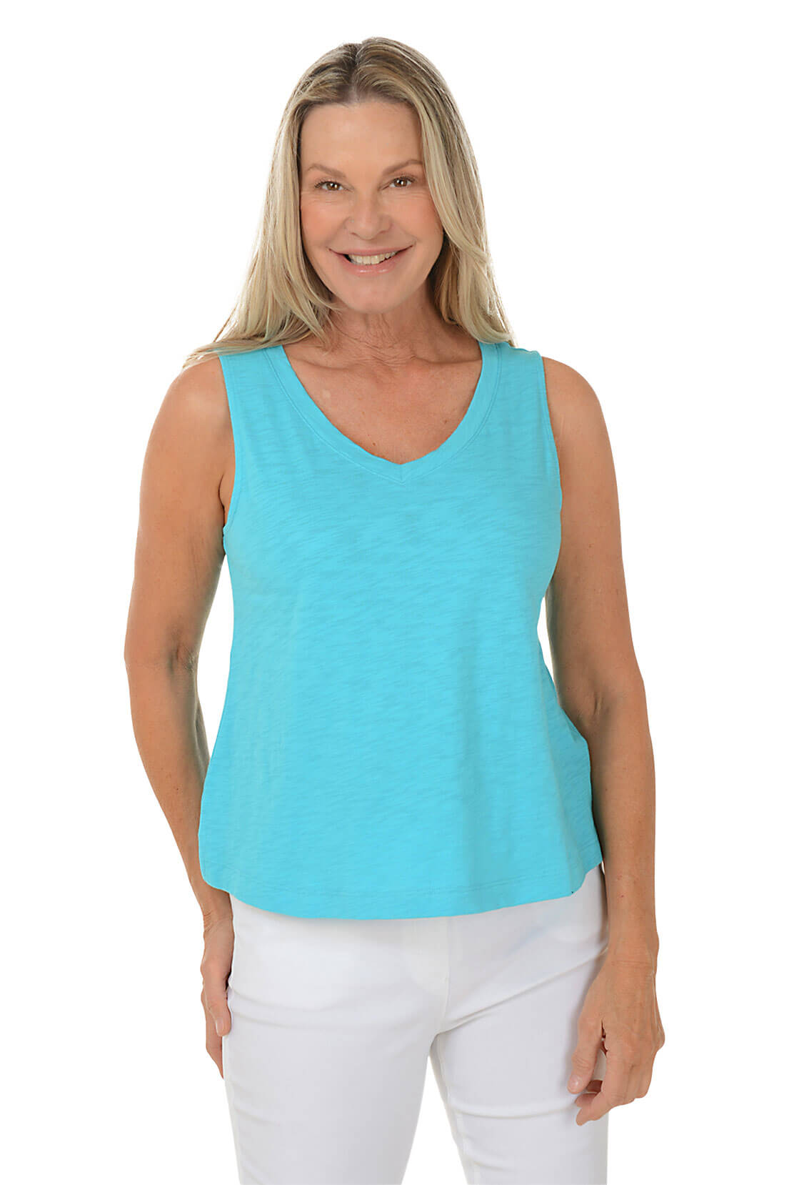 Solid Slub-Knit V-Neck Tank