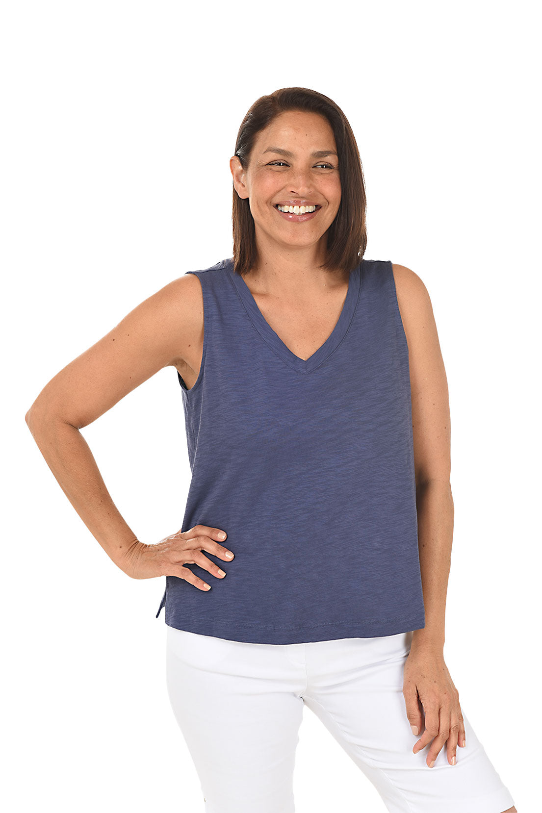 Solid Slub-Knit V-Neck Tank