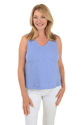Solid Slub-Knit V-Neck Tank