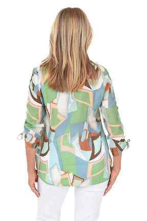 Jumbled Shapes Ruched Sleeve Blouse