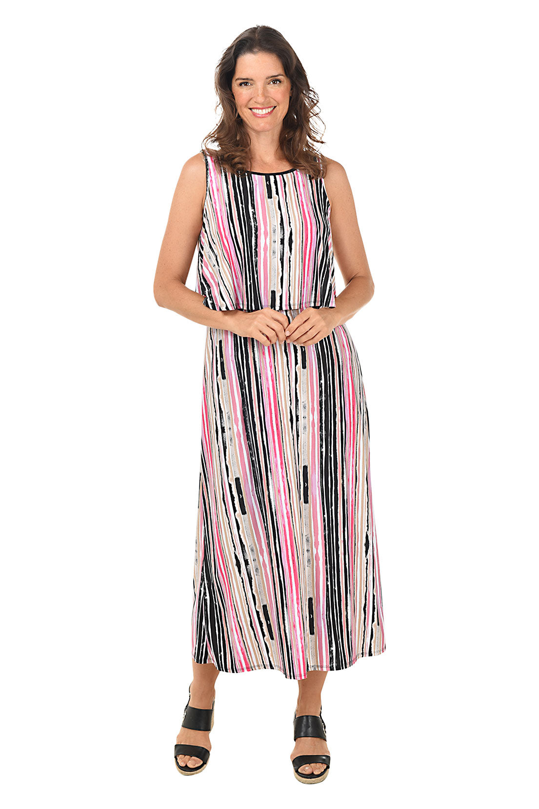 Striped Popover Sleeveless Maxi Dress
