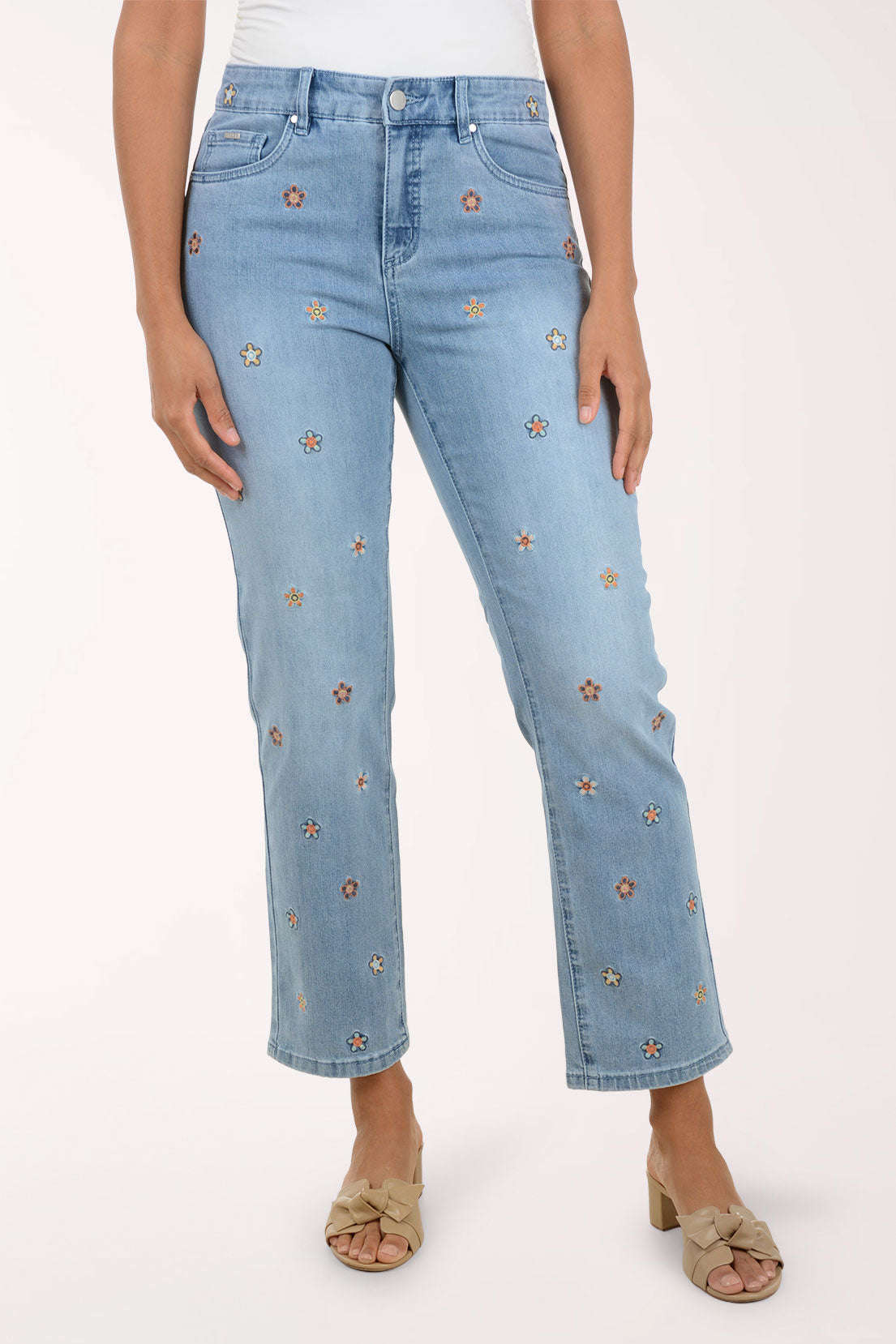 French Dressing Groovy Daisies Embroidered Denim Pant - Med Blue - Size 10 French Dressing Groovy Daisies Embroidered Denim Pant - Med Blue - Size 10