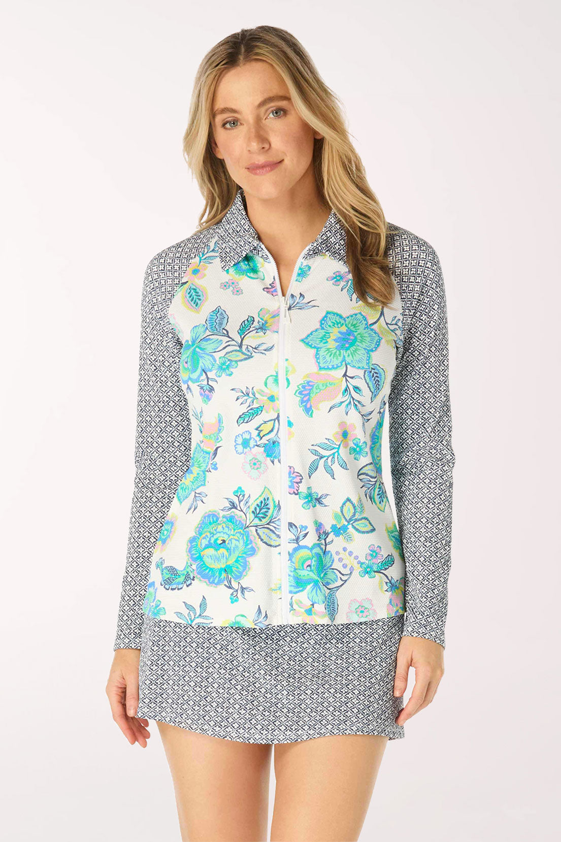 White Diamond Meadows Zip Front Rash Guard | Beach House