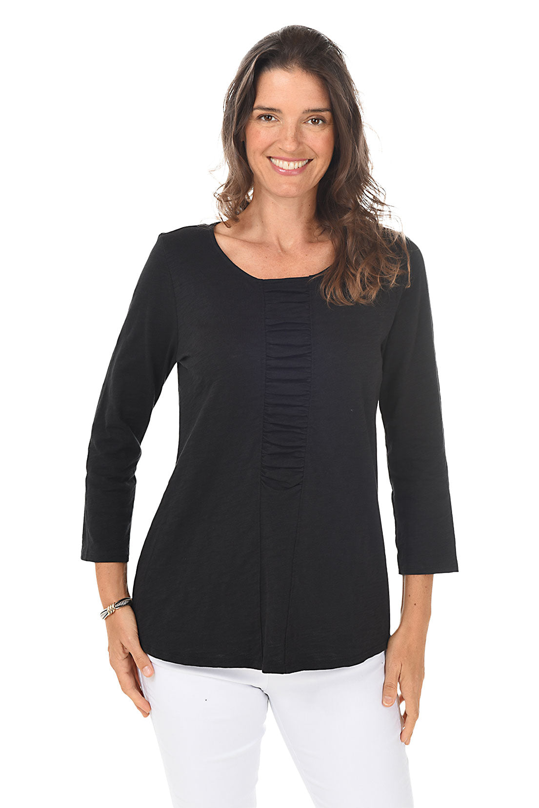 Ruched Front Slub-Knit Top