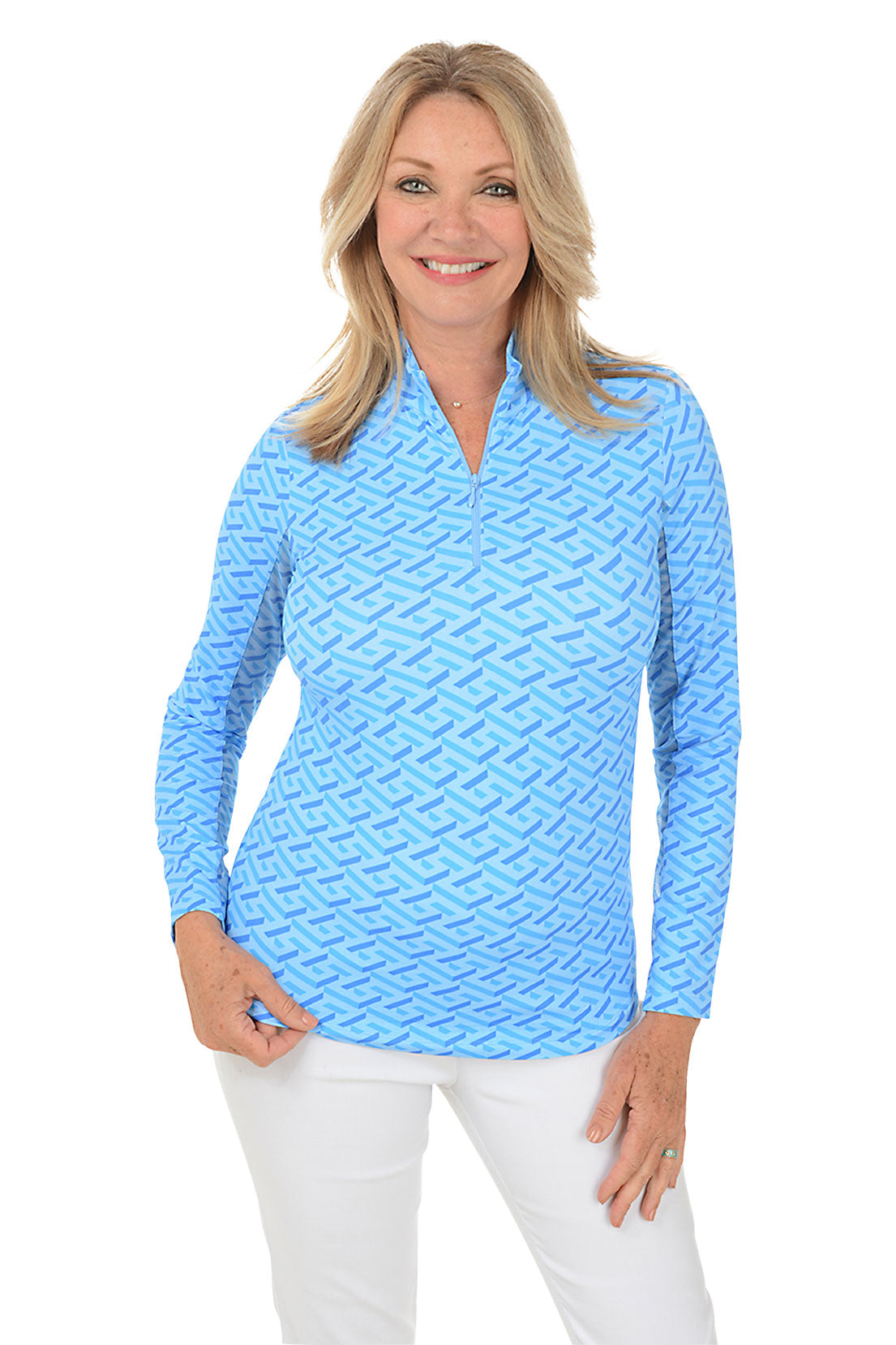 Blue Fatima Geometric UPF50+ Sun Shirt
