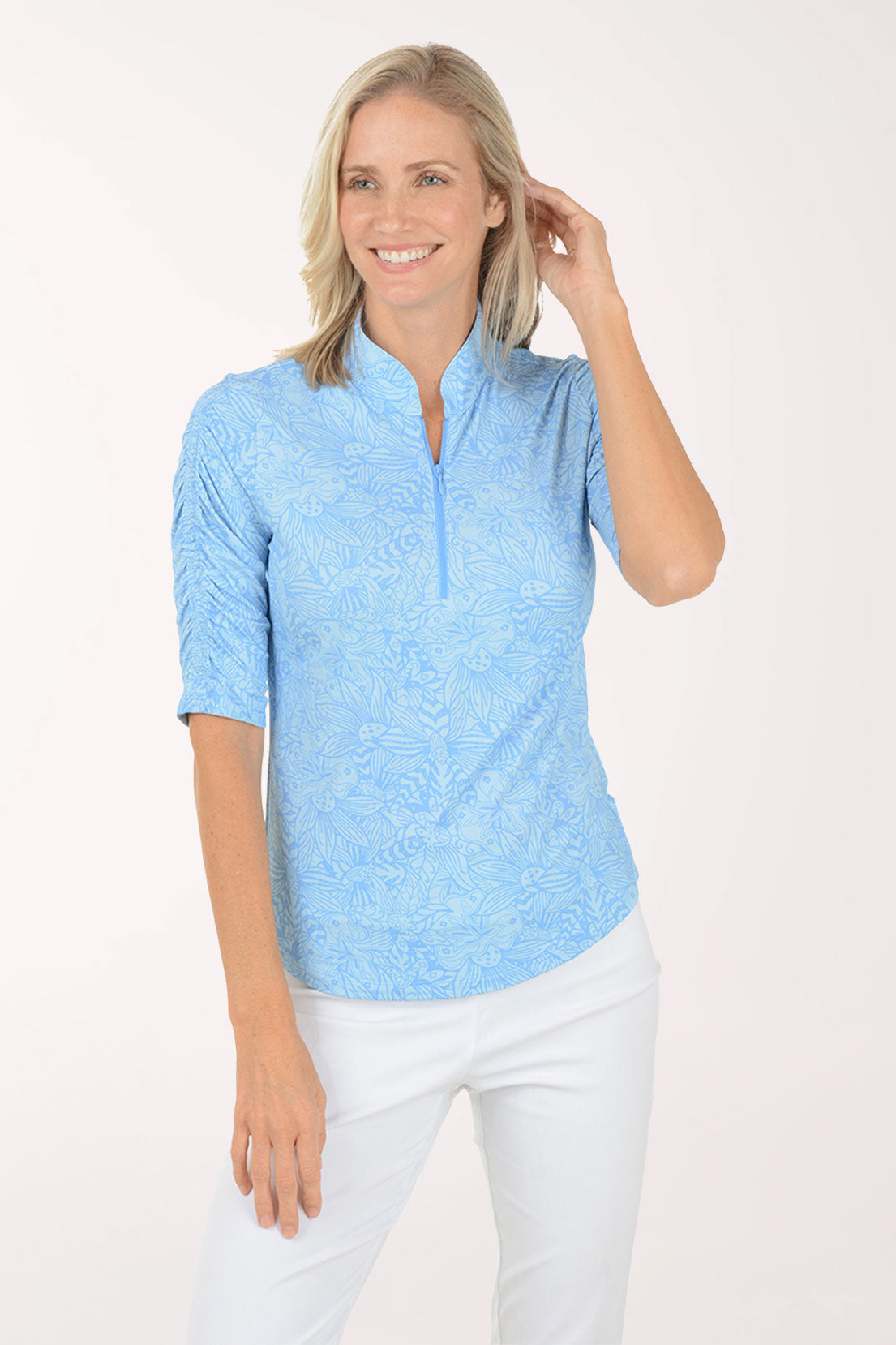 Periwinkle Annie Floral UPF50+ Mandarin Collar Sun Shirt