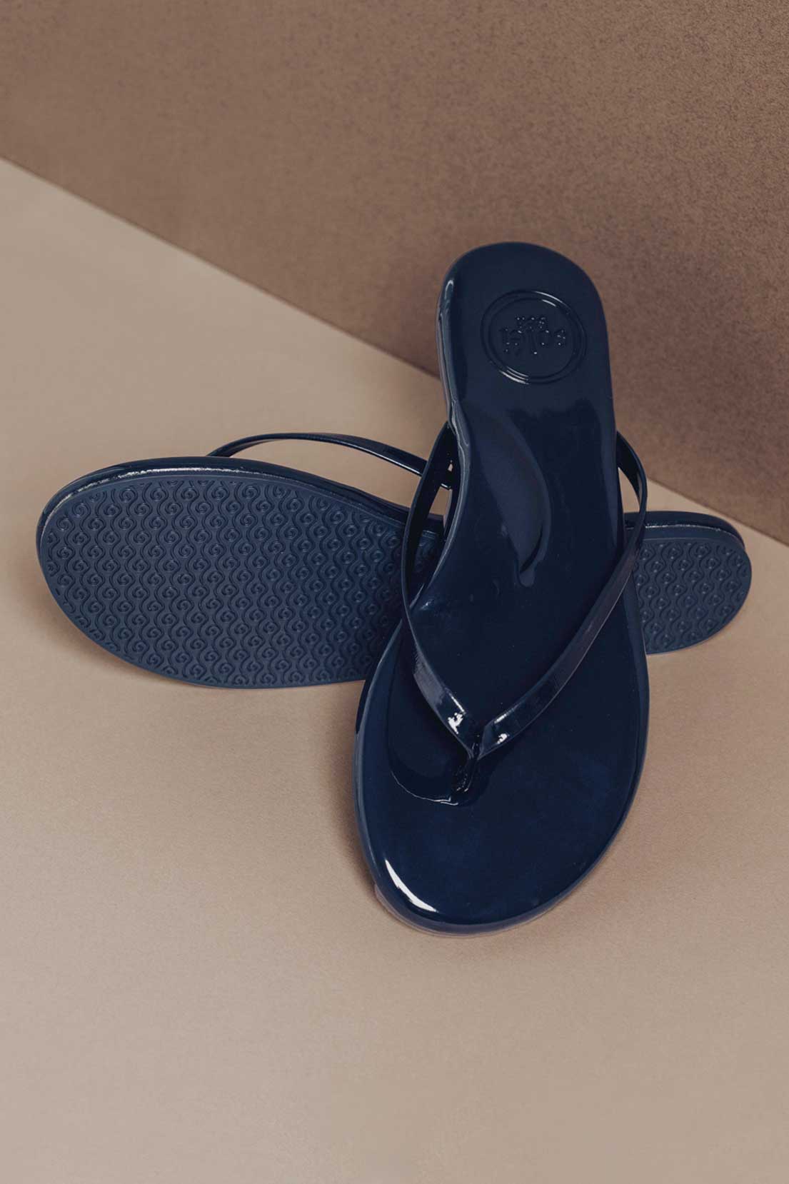 Navy Patent Indie Flip Flop Sandals