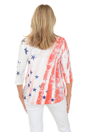 Stripes And Stars High-Low Eyelet Top
