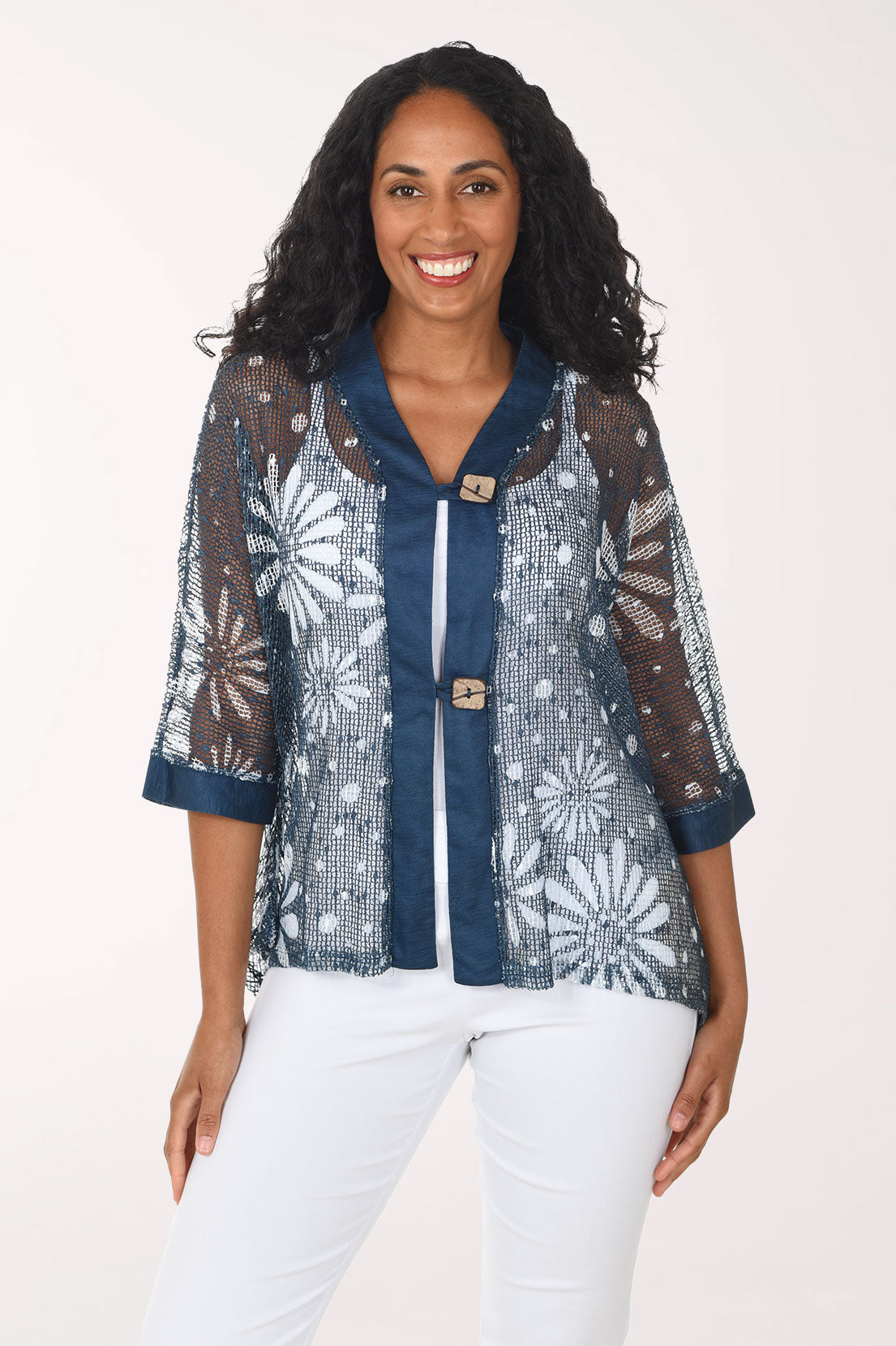 Evangeline Mesh Square Button Jacket | Jess and Jane | Made in the USA