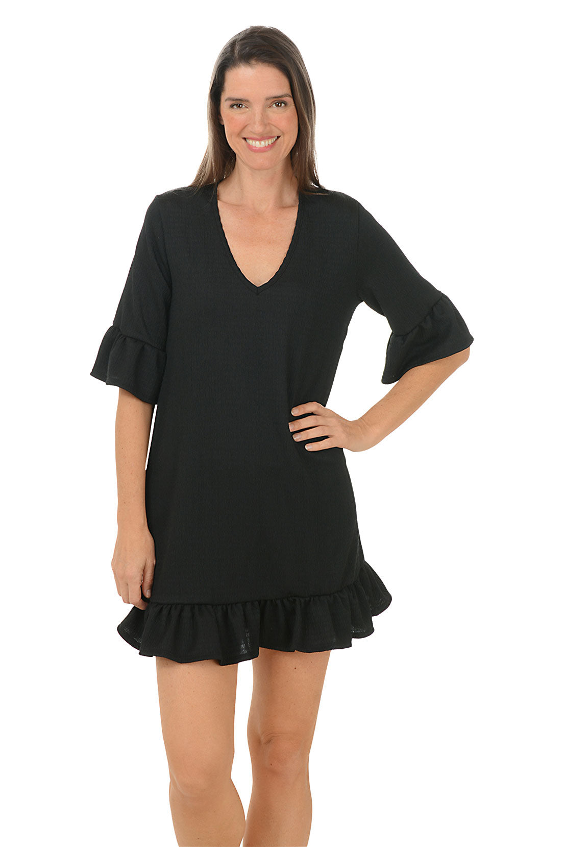 Women's Jordan Taylor Ruffle Swim Cover-Up Dress, Size: Large, Black Women's Jordan Taylor Ruffle Swim Cover-Up Dress, Size: Large, Black