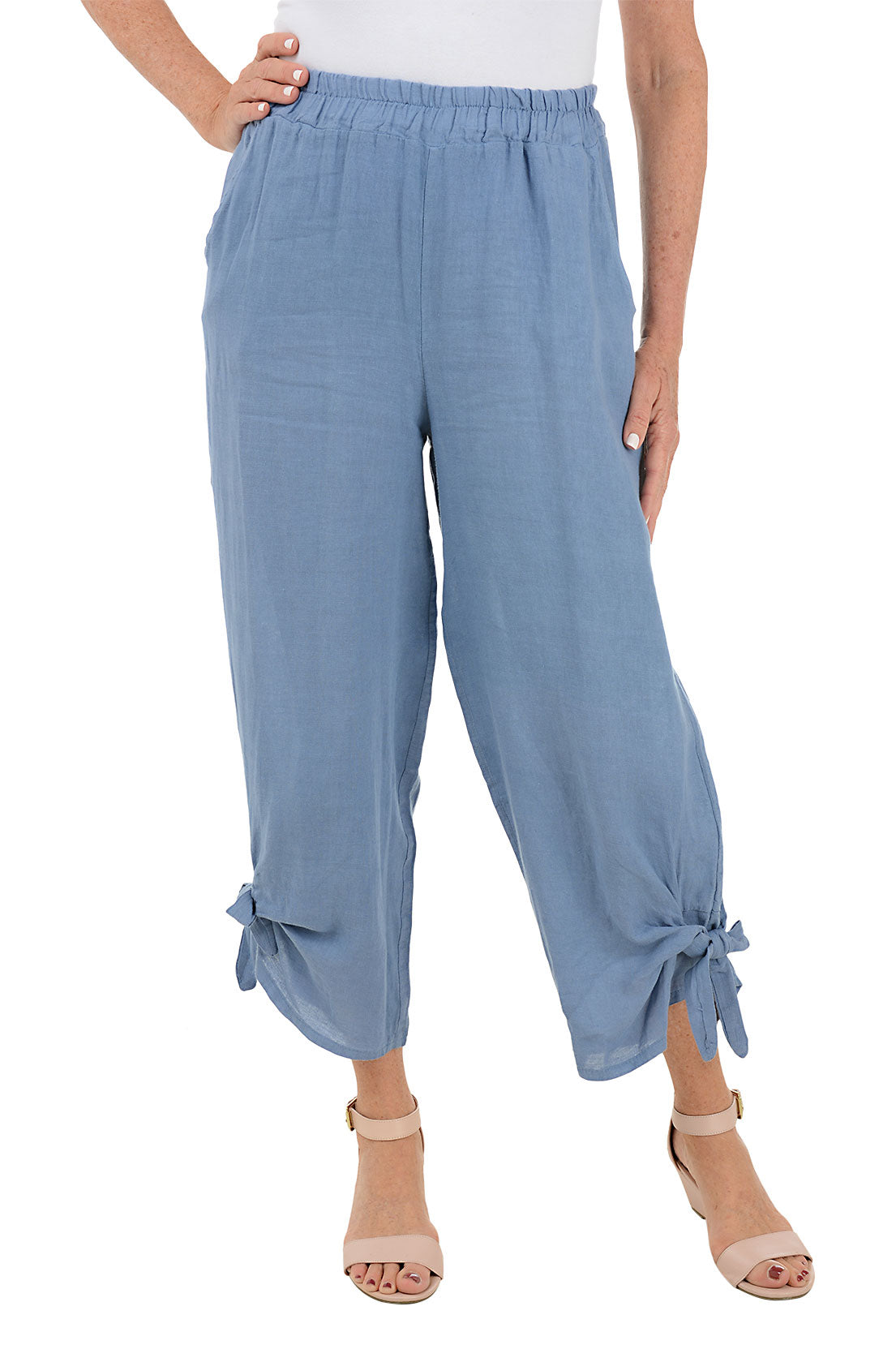 Tied Hem Linen Pull-On Pant