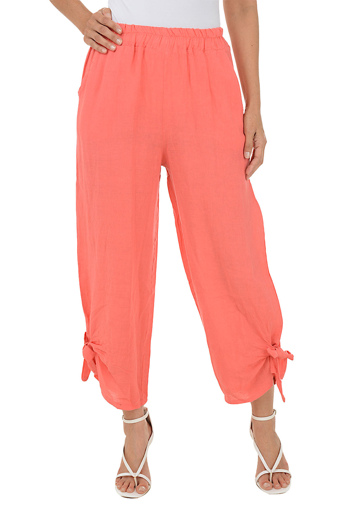 Tied Hem Linen Pull-On Pant