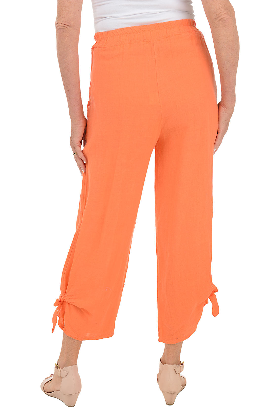 Tied Hem Linen Pull-On Pant