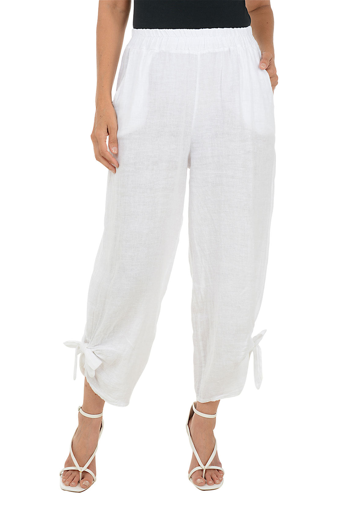 Tied Hem Linen Pull-On Pant