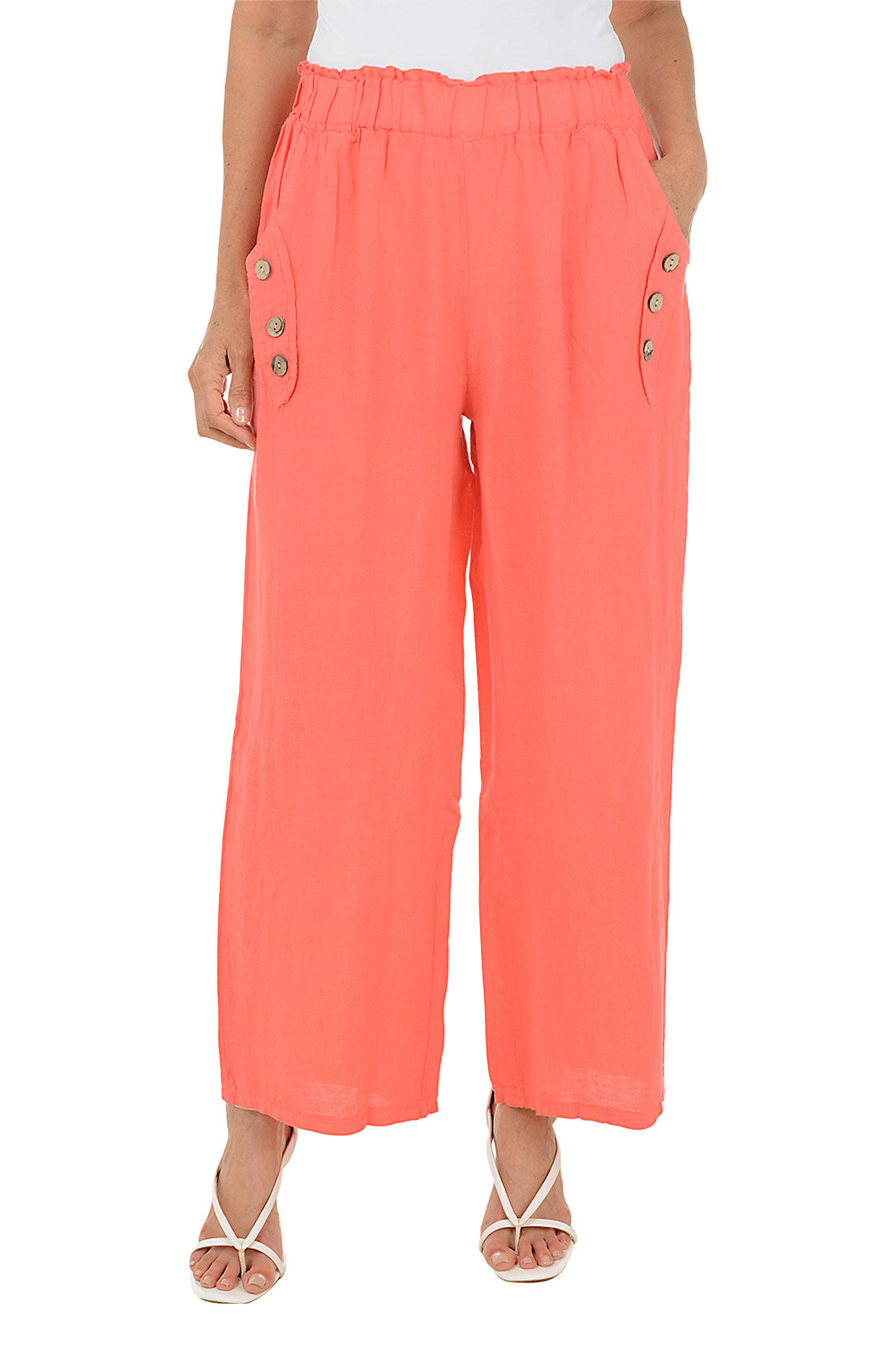 Triple Button Linen Wide Leg Pant