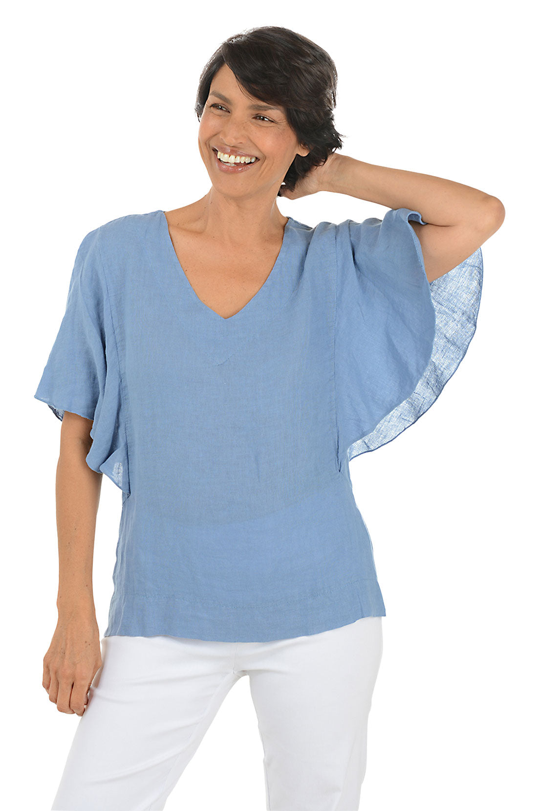 Flutter Sleeve Linen Blouse