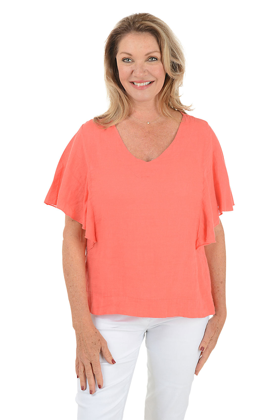 Flutter Sleeve Linen Blouse