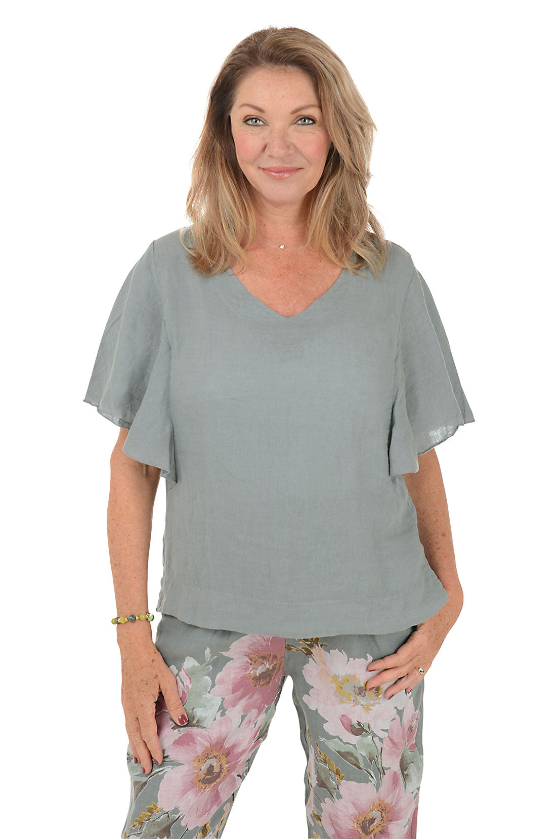 Flutter Sleeve Linen Blouse