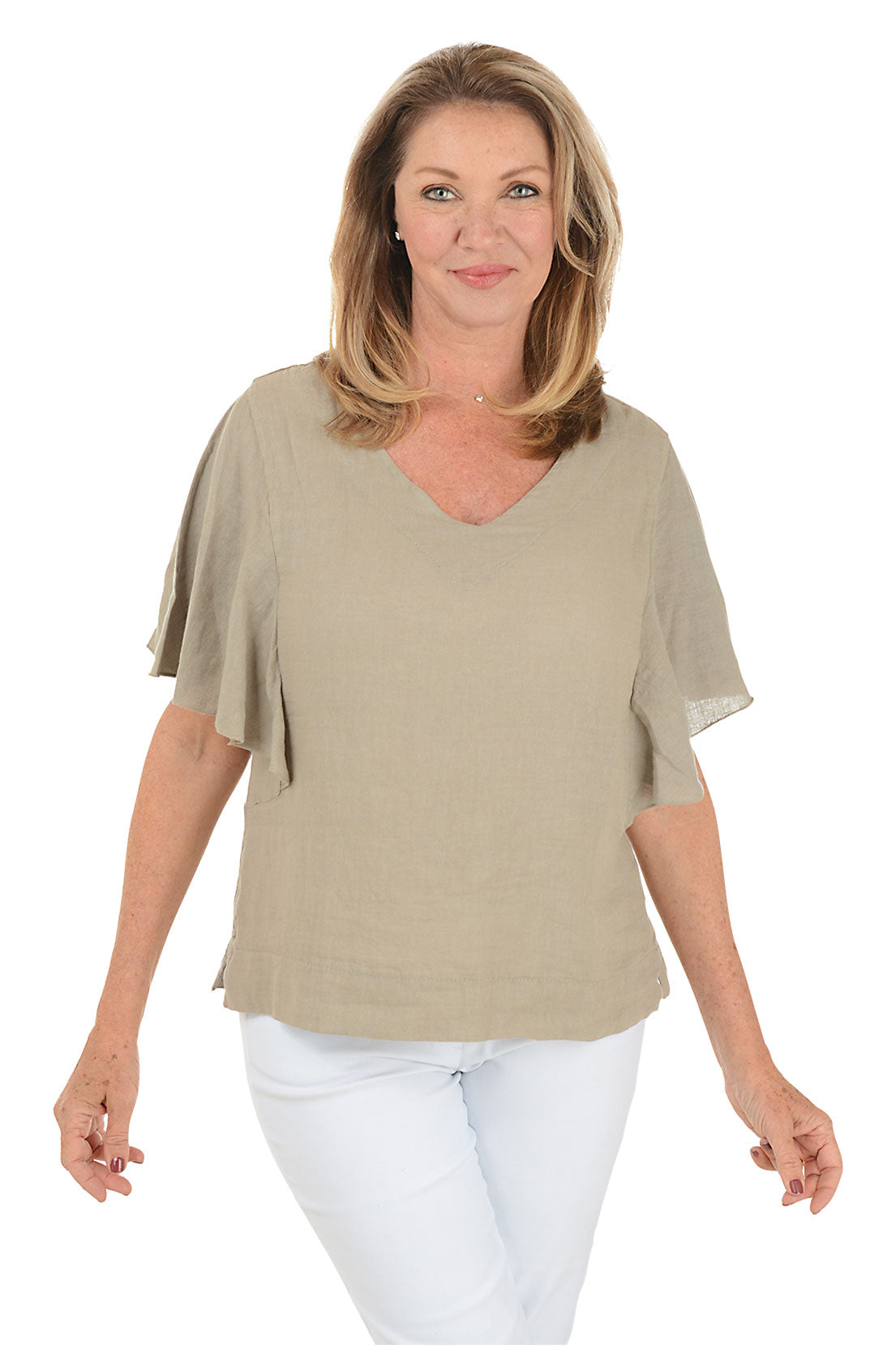 Flutter Sleeve Linen Blouse