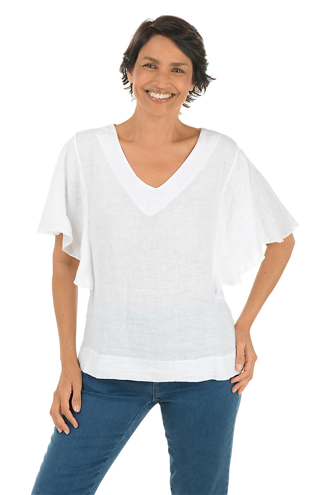 Flutter Sleeve Linen Blouse