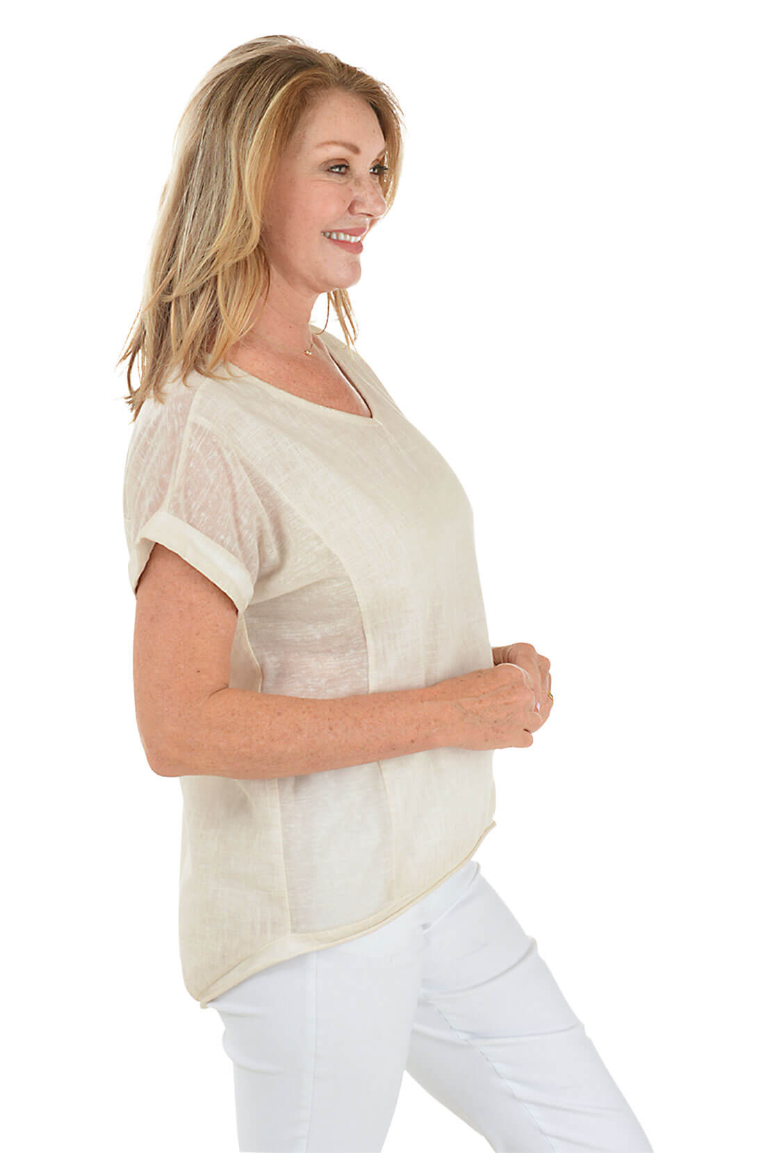 V-Neck 100% Linen Tee